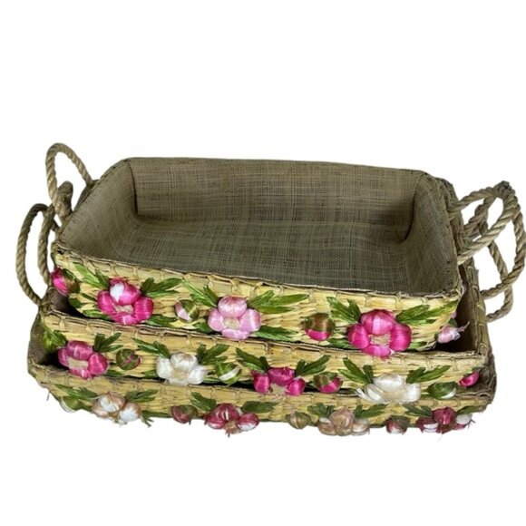 Vintage Nesting Straw Casserole Dish Pyrex Carriers 3 Graduated Sizes 1960’s - Picture 3 of 16